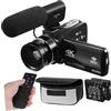 HOMSFOU Videocamera Digitale Microfono Integrato per Vlogging Schermo Touch Ips da 3 Pollici Zoom Digitale 18x, Video 4k, Nero