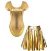 HULIJA Donna Body da Danza Classica Manica Corte Bodysuit con Gonna Metallico Leotard Balletto Intima Body Ginnastica Allenamento Tuta Sportiva Ballerina Oro M