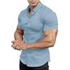EOUOSS Camicia Aderente da Uomo, a Maniche Corte, vestibilità Aderente, Elasticizzata, Casual, con Bottoni