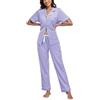 COLORFULLEAF 100% cotone, pigiama da donna, con bottoni, pigiama, set da 2 pezzi, a maniche corte, pantaloni lunghi