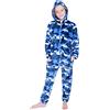 CityComfort Pigiama Intero Bambino Pigiamone di Pile con Cappuccio 7-14 Anni Pigiami Interi Bambini e Ragazzo Onesie Mimetico Gamer (11-12 Anni, Blu Camo)