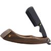 BAZEITFLOW Supporto Pieghevole da Barba in Acciaio Inox e Legno Stile Retrò | Struttura a Tre Strati Testa a Clip, Manico Ergonomico, Uso in Barberia e Viaggio