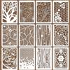PRESSINART 12 Pezzi 12 Stili di Stencil Misti per Texture Murali 12 x 8 Pollici Alberi Fiori Foglie Motivo Geometrico in Plastica Pet Riutilizzabile Vuoto per Disegnare Stencil per Legno Pareti