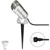 JNR Faretti da Giardino con picchetto da giardino e Spina, Argento | Acciaio Inossidabile Faretti IP65 Impermeabile, con Cavo da 2 M, 230V GU10 5W 3000K LED Lampadina Inclusa,Parasole rimovibile