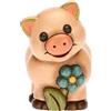 THUN - Soprammobile Maialino di Campagna con Fiore in Ceramica Decorata a Mano, Linea Country Family, 4.1x5.8x5.8 h cm