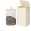 Gorocking Cesto portabiancheria pieghevole, 75 l, 70 x 44 x 25 cm, bianco con coperchio in bambù, design salvaspazio (beige, 100 l)