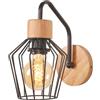 LIGKIN Lampada da Parete Industriale Vintage Applique da Parete Legno Paralume in Metallica Design Gabbia E27 Lampada da soffitto Nera Retrò Applique Creativo per Cucina Scale Corridoio