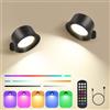 Euakee Lampada da Parete Interno 2Pcs, Lampada da Parete Con Telecomando & Batteria Ricaricabile, Lampada Led Per interni Con Controllo A Sfioramento, per Cameretta Cucina Soggiorno (Nero)