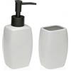 Generico Set Bagno Dispenser Sapone e Porta Spazzolini in Ceramica - Accessori Bagno Design Moderno, Dosatore Sapone Liquido + Bicchiere Portaspazzolino Ricaricabile (Bianco)