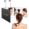 JUSRON Specchio pieghevole a 360 gradi, 3 pezzi, per tagliare i capelli, regolabile in altezza con gancio, specchio cosmetico-Nero satinato