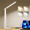 HONEYWELL Lampada da Scrivania LED Ufficio Casa Dimmerabile USB | CRI94,4 Modalità Colore,Porte USB-A e USB-C,Timer,Controllo Touch,Lampada da Comodino Pieghevole per Lettura,Studio e Lavoro