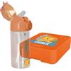 Stellasticker - Set con borraccia personalizzabile per bambini e porta pranzo/merenda personalizzato per bambini in plastica - Borraccia con cannuccia capacità 450 ml - Senza BPA (Arancione)