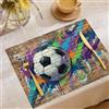 WunM Studio Tovagliette Americane Graffiti sportivi su strada,Set da 2 pezzi 30 x 45cm,Tovagliette Lavabili Antiscivolo,Stile Mediterraneo Calcio e muro di mattoni per Decorazione Tavola e Cucina