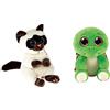 Ty - Beanie Bellies Gatto Siamese Miso Bianco Panna 40548 & Beanie Boos Tartaruga Turbo Verde - Peluche con Occhioni Glitter Dorati 36392, 2009293