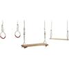 Idena 40394 - Set altalena in legno con altalena a tavola, trapezio e anelli, per bambini dai 5 anni in su, con corde di sostegno regolabili e anelli in acciaio, portata fino a 50 kg