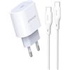 WEB world electronic business Caricatore Veloce 20W USB Type C Power Delivery PD Adattatore con Quick Charge QC 3.0 Ricarica Rapida 9V/2A 12V/1.67A con Cavo 1m - Bianco