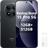 XIAOMI Redmi Note 15 Pro 5G NFC,12+ 512 GB, Nero, IP68, Display AMOLED, Android 15, Fotocamera da 200 MP, 120 Hz, Batteria 6580 mAh, Ricarica Rapida 45 W, Con Caricatore