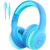 EarFun Cuffie Bambini Cablate con Microfono, USB-C, Ciano | 85/94dB Volume Limited, Funzione di Condivisione, Pieghevoli e Regolabili, per Scuola/Viaggio/Didattica Online
