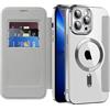 SIYOPINPFY Cover Magnetica per iPhone 13 Pro Max, Carte Slot, Argento JD | Compatibile con MagSafe , Protezione Fotocamera , RFID Blocking , Custodia a Portafoglio in Pelle PU , Retro Trasparente Case