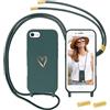 Anfire Cover compatibile con iPhone SE 2022/2020/iPhone 7/8 con Cordino, MoEvn Custodia con Regolabile Laccio Collana Morbida TPU Silicone Cover con Motivo Cuore Antiurto AntiGraffio Protettiva Case, Verde