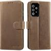 LENSUN Cover in Pelle Vera per Samsung Galaxy A52S/A52- Marrone Scuro Retrò | Cover [RFID Blocking] Libro con Portafoglio Chiusura Magnetico Flip Custodie Cuoio