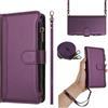 xinyunew Cover Compatibile Con iPhone 13 Pro Max con Cordino,Flip Portafoglio Custodia pelle,[9 Porta Carte][Magnetico],Custodia Cover con Laccio per iPhone 13 Pro Max- viola