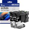 SHUOLEI LC521 LC521VAL DCPJ1260W Cartucce d'inchiostro Compatibili con Brother LC 521 LC521XL Multipack DCPJ1310DW DCPJ1313DW DCPJ1360DW DCPJ1460DW (Nero x 2)