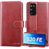 Lensun Cover in Pelle Vera per Samsung Galaxy S20 FE- Vino rosso | Cover in Vera Pelle [Supporto Stand] Libro con Portafoglio Chiusura Magnetico Flip Custodie Cuoio