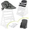 hauck Seggiolone Pappa Legno Alpha XXL Set - Seggiolone Evolutivo con Sdraietta Dondolo Neonati Premium, Cintura a 5 Punti, Vassoio e Riduttore, 0 Mesi - (Cintura a 5 punti, Bianco Grigio Scuro)