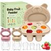 BebeCalin Ciuccio Frutta Neonati - Set Di Mangiatoie per Frutta per Bambini, Include 2 Mangiatoie per Alimenti Con Tettarelle Di 3 Dimensioni, Silicone per Bambini, Vassoi per Congelatore, Ciuccio E Contenitori
