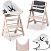 hauck Seggiolone Beta+ Newborn Set Premium da 0 Mesi - Seggiolone Legno Evolutivo, con Sdraietta Neonati (Dondolo Neonati), Cuscino Seduta, Vassoio - (Sdraietta: Grigio chiaro, Whitewashed)
