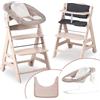 hauck Seggiolone Beta+ Newborn Set - Seggiolone Evolutivo in Legno, con Sdraietta Neonati 2in1 (Dondolo Neonati), Cuscino Seduta, Vassoio - Whitewashed