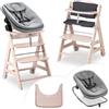 hauck Seggiolone Evolutivo Legno Beta + Newborn Set Highchair Bouncer 3in1 - Dalla Nascita Con Sdraietta Neonati Dondolo, Cuscino e Vassoio - (Whitewashed)