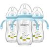 Oberni Biberon 330 ml, cannuccia ponderata, bottiglia per latte per bambini con tettarella variabile (misura +), a partire da 12 mesi, blu/3 pezzi