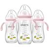Oberni Biberon 330 ml, cannuccia ponderata, bottiglia per latte per bambini con tettarella variabile (misura +), a partire da 12 mesi, colore rosa/3 pezzi