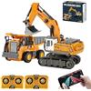 X-Verse Escavatore radiocomandato 1:64 e camion compatto telecomandato, mini escavatore RC e caricatore compatto con effetti luminosi e sonori, veicolo da costruzione telecomandato, regalo