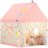 FREEAMG Tenda per Bambini Interno, Tenda da Gioco con Luci Decorative,Smiley Rosa | Casetta da Gioco per Bambini Porte e Finestre, Regali di Compleanno e Festa dei Bambini per Bambine e Bambini