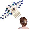 ARYIMYDP 1 Pezzo Accessori Capelli da Sposa, Fermaglio con Fiori e Perle, Blu Scuro e Giallo, Per Sposa e Occasioni Speciali