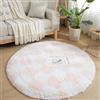 Lifup Tappeto Shaggy a Scacchi, Tappeto Rotondo Peloso Soggiorno, Antiscivolo Lavabile Morbido e Spesso per Camera da Letto, Cameretta Rosa e bianco 140 x 140 cm