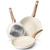 nuovva Set di padelle per piano cottura a induzione - 3 padelle antiaderenti - Set di padelle da cucina in granito crema - Pentole da cucina 20 cm, 24 cm e 28 cm - di nuovva