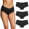 Maidenform Set di Biancheria Intima Hipster A Vita Bassa, vestibilità Sfacciata, in Pizzo Ondulato, Confezione da 3 Slip a Culotte Donna (Pacco da 3)