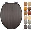 Fanmitrk Tavoletta copriwater per WC con abbassamento automatico, in legno MDF di alta qualità, facile da montare, stabile, adatto per WC standard a forma di O (effetto rovere grigio scuro)