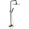 chennnls Set doccia con doccetta, colonna doccia regolabile in altezza 85-125 cm, rubinetto doccia con 3 uscite e termostato, montaggio a parete (nero/oro)
