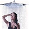 NeierThodore Soffione doccia a LED, 40,6 cm, cromato, lucido, quadrato, con ugelli in gomma, 3 impostazioni