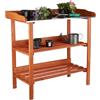 Relaxdays Tavolo da Giardinaggio in Legno, 3 Ripiani, Piano di Lavoro in Metallo, Germinazione, 87,5x91,8x41,5,Arancione