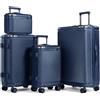 Tavoxda Valigia da viaggio, bagaglio a mano, valigia rigida, set di valigie, Blu scuro, Set da 4 pezzi, Classico