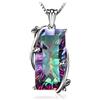 JewelryPalace 15.2ct Collana Donna Argento 925 con Naturale Quarzo Arcobaleno, Solitario Collana Ciondolo Pietra Catena 45cm, Rettangolo Collane Pendenti Colorati in Tre Ori Gioielli Donna