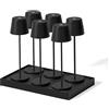 Lumisky KELLY - Set di 6 lampade da tavolo touch wireless in alluminio nero LED dimmerabili H38 cm, con vassoio di ricarica