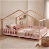 [en.casa] Letto a Casetta per Cameretta 120x200 cm Rosa/Naturale | Barriera di Protezione Anticaduta, Piazza e Mezza per Bambini, Struttura in Legno di Pino, Stile Montessori