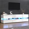 Soweiz Mobile Porta TV Moderno in Bianco Lucido, con Luci LED, 2 Ante, 1 Cassetto, Ripiano Aperto, Adatto per Televisori fino a 70 Pollici - con Inserto in Vetro Acrilico e Apertura per la Stampa